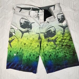 WAVE‎ LIFE Shorts Mens  BOARD Shark Print Tie And Nylon Closure Sz 30 Beach Surf